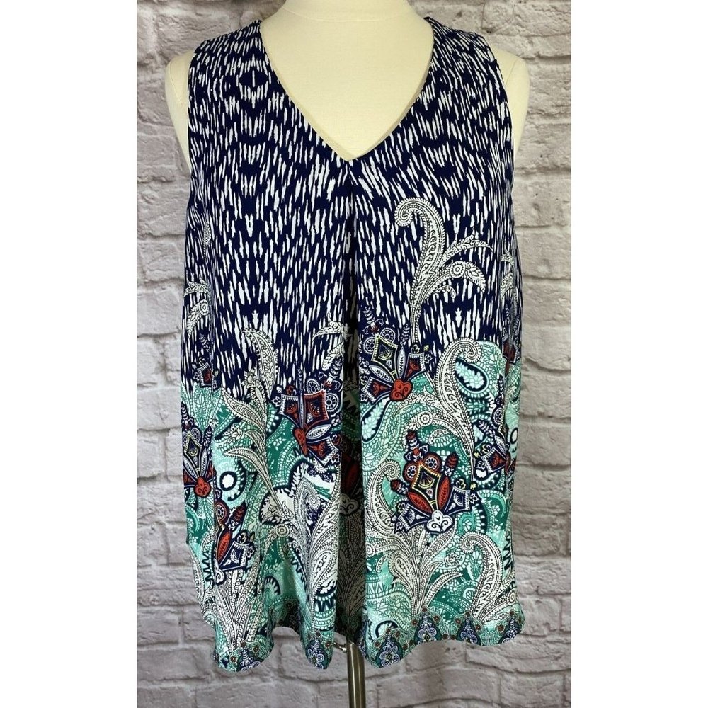 FOREVER 21+ Tank Top Size 3X Vivid Colorful Print‎ Loose Fit V-Neck Shirt 8616